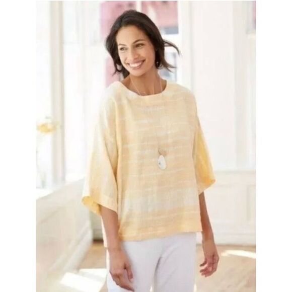 J. Jill Linen Tangerine yellow Shibori Dyed Kimono Linen Oversized Top Size XS - Picture 1 of 7